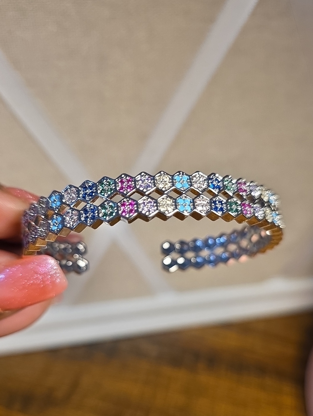 S.B Boutique Nwt Multicolor Hexagon Crystal Cuff Bracelet - Women Jewelry